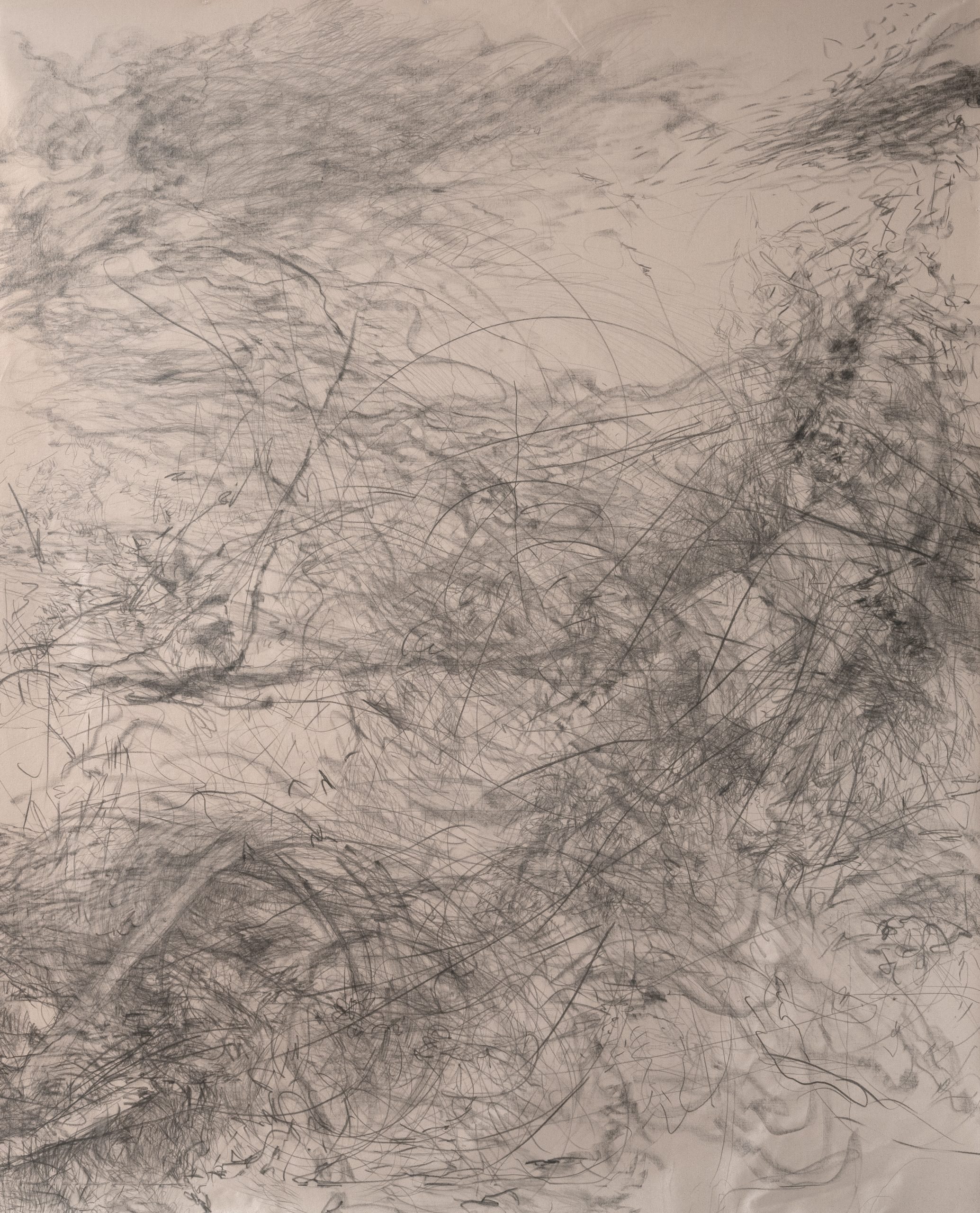 left side drawing of two part, corner drawing on canvas;